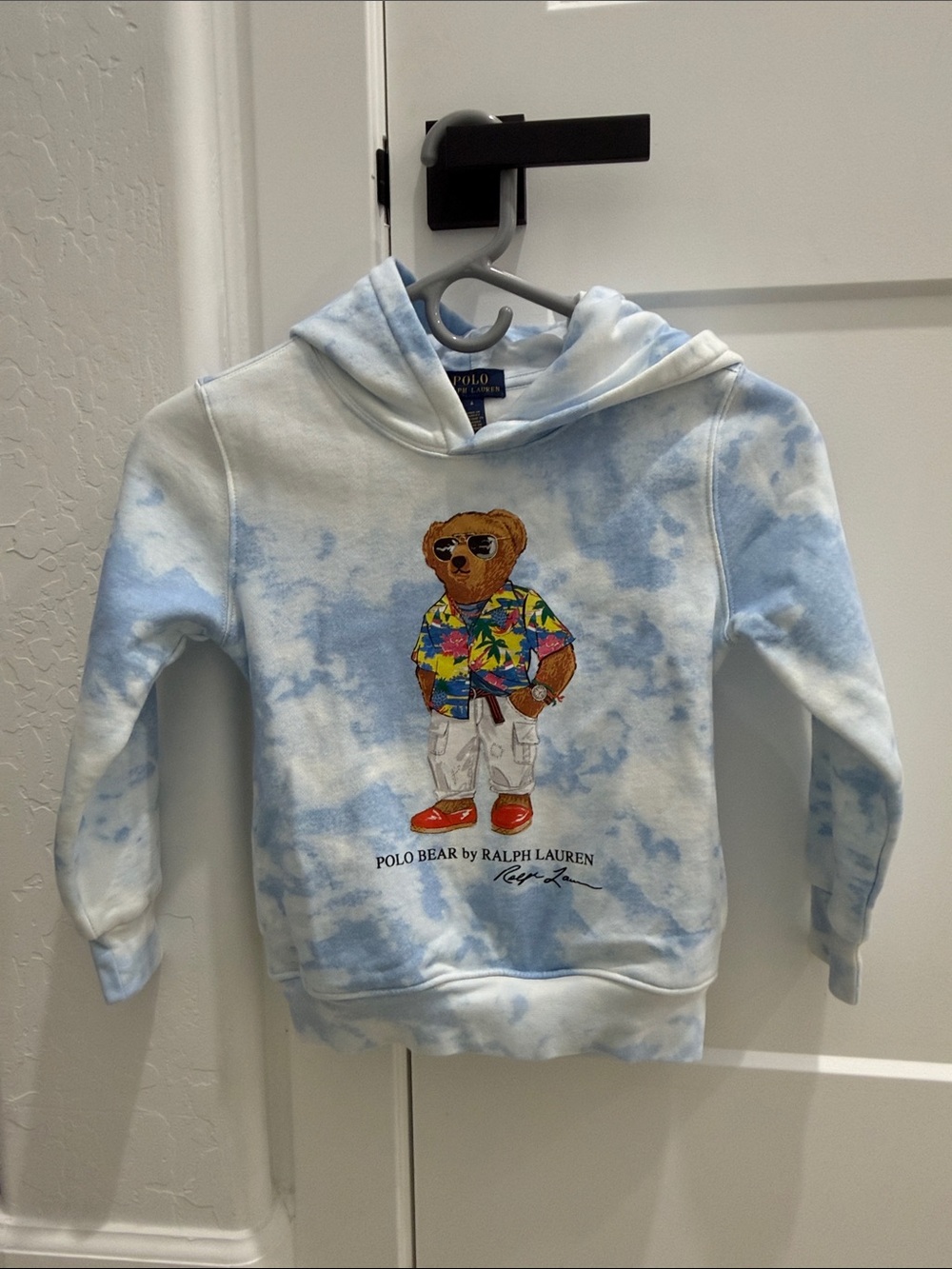 Polo by Ralph Lauren Kids Light Blue & White Tie-Dye Bear Hoodie